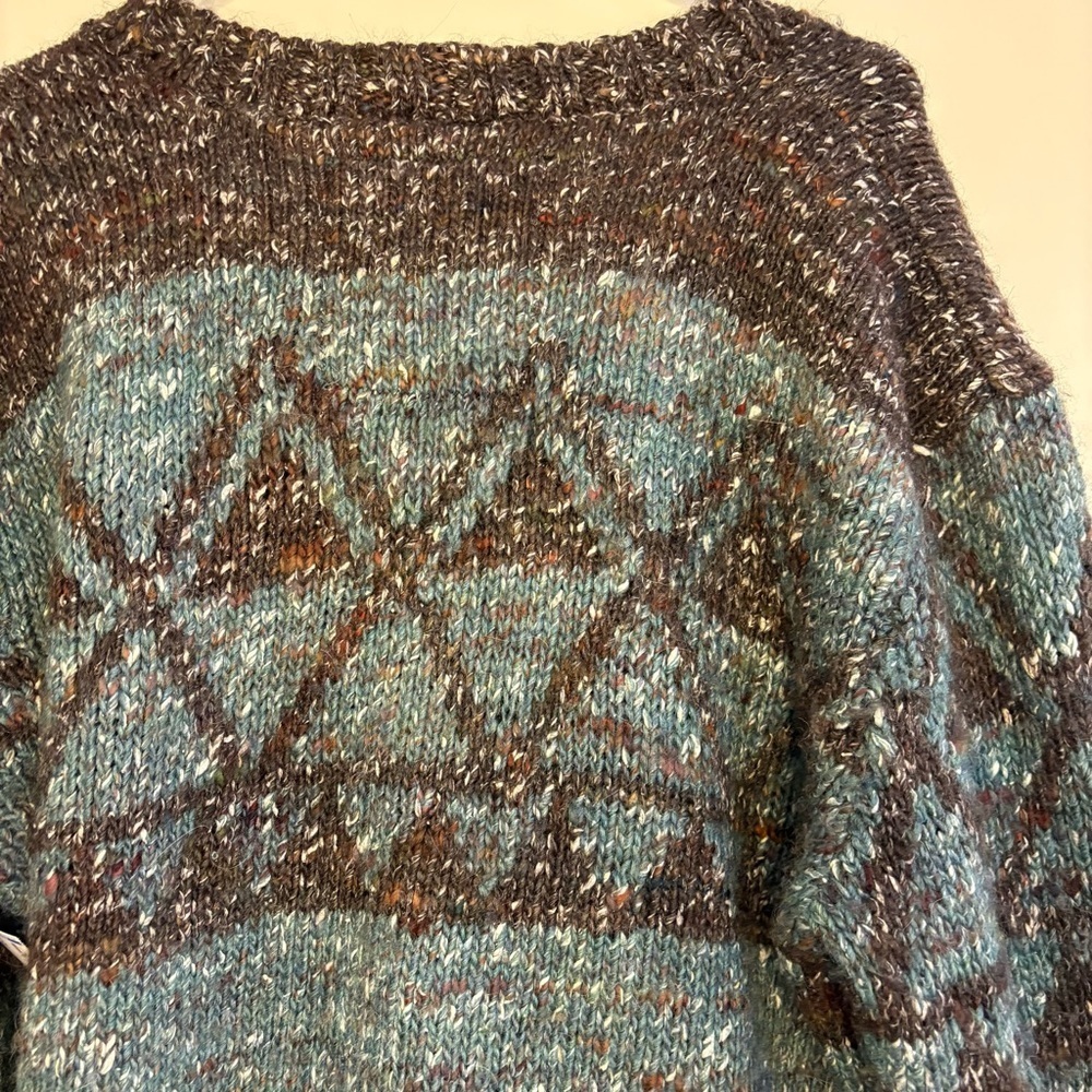Manaaki Koro Intarsia Cardigan Forest Size M Men Wool Alpaca Silk Blend Natural - Picture 10 of 12